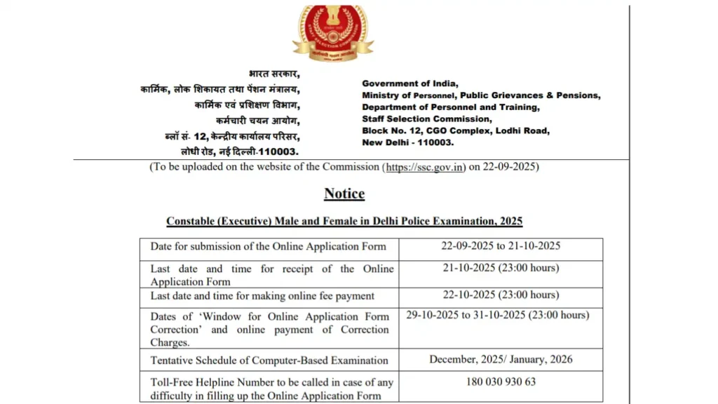 Delhi Police Vacancy 2025