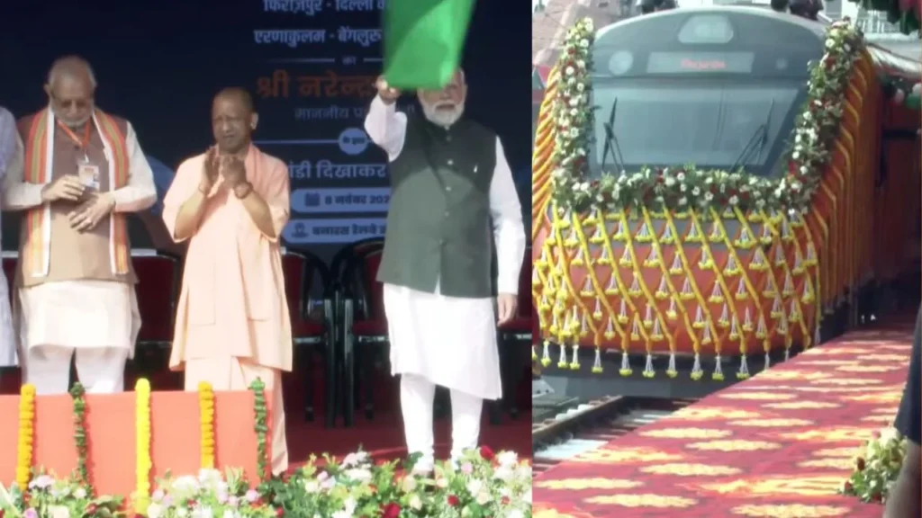 PM Modi Flags Off 4 New Vande Bharat Trains from Varanasi (image credit :you tube  )