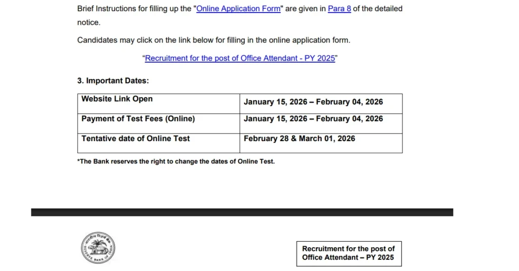 RBI Office Attendant Vacancy 2026